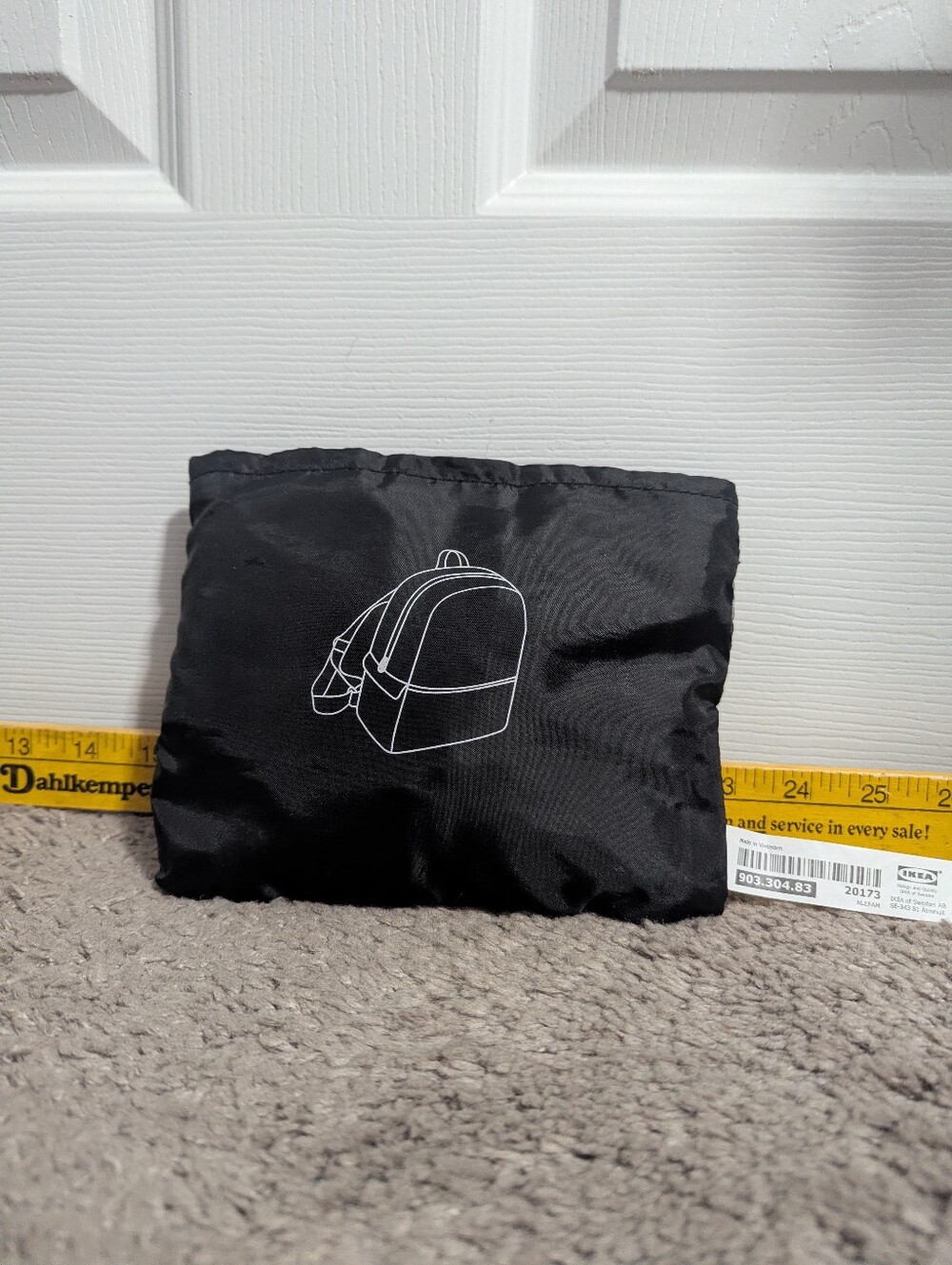 IKEA Black Packable Backpack with White Graphic NWT